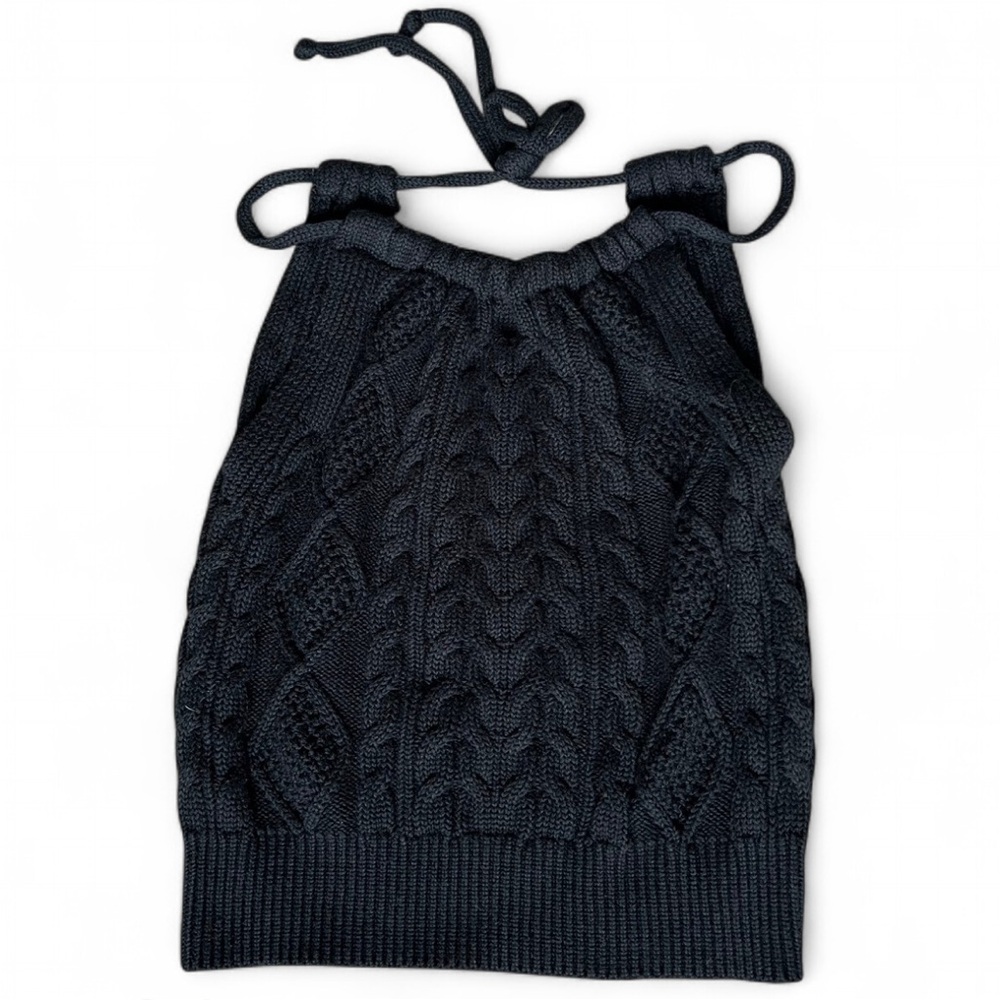 Black Knit Drawstring Backless Top - image 1